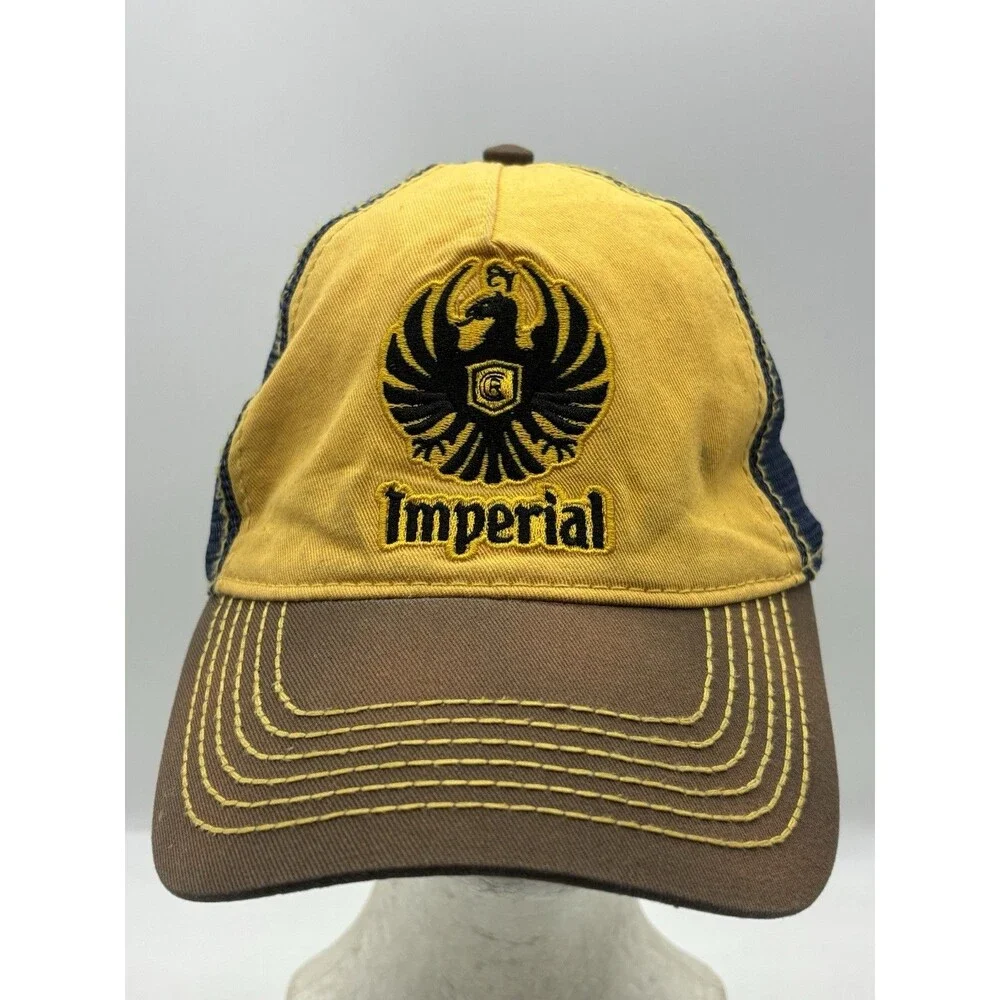 Imperial Cerveza Beer Hat Costa Rica Trucker Snapback Yellow Brown Mesh Cap